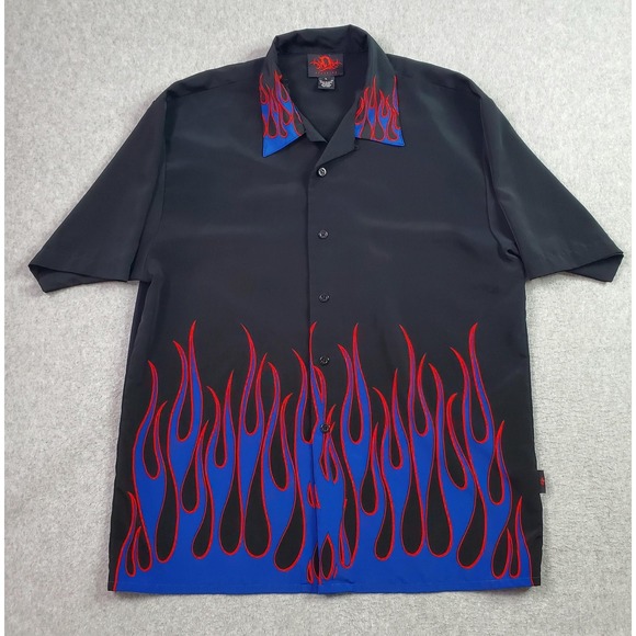 Atid Clothing Other - D Dragon Clothing Shirt Mens Large Black Blue Flame Bowling Button Up Rockabilly